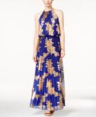 Msk Metallic-print Pleated Maxi Gown