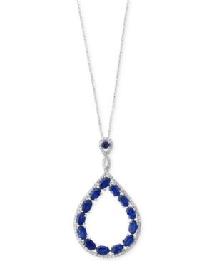 Royale Bleu By Effy Sapphire (3-3/4 Ct. T.w.) And Diamond (1/3 Ct. T.w.) Teardrop Pendant Necklace In 14k White Gold