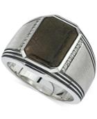 Esquire Men's Jewelry Meteorite (20 X 17mm) And Diamond (1/10 Ct. T.w.) Ring In Sterling Silver, Created For Macy's