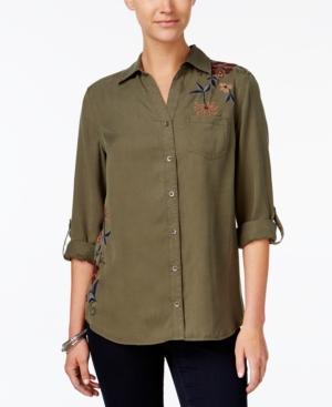 Style & Co Petite Cotton Embroidered Shirt, Created For Macy's