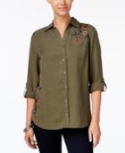 Style & Co Petite Cotton Embroidered Shirt, Created For Macy's