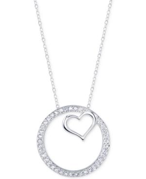 Unwritten Cubic Zirconia Circle With Heart Pendant Necklace In Sterling Silver