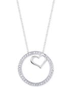 Unwritten Cubic Zirconia Circle With Heart Pendant Necklace In Sterling Silver