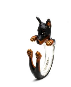Pinscher Hug Ring In Sterling Silver And Enamel