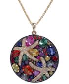Watercolors By Effy Multicolor Sapphire (5-3/8 Ct. T.w.) And Diamond (1/4 Ct. T.w.) Starfish Pendant In 14k Gold, Created For Macy's