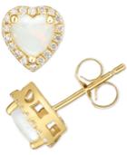 Opal (1/2 Ct. T.w.) & Diamond (1/6 Ct. T.w.) Heart Halo Stud Earrings