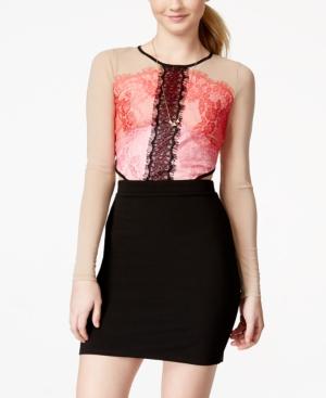 Material Girl Juniors' Illusion-sleeve Lace Bodycon Dress, Only At Macy's
