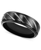 Triton Men's Titanium Ring, Black Silver-tone Wedding Band