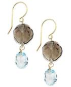 Smoky Quartz And Blue Topaz Double Drop Earrings In 14k Gold (15-1/2 Ct. T.w.)