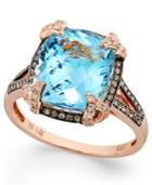 Bleu Rose By Effy Blue Topaz (6-3/8 Ct. T.w.) And Brown Diamond (1/3 Ct. T.w.) Cushion-cut Ring In 14k Rose Gold