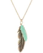 Lucky Brand Gold-tone Patina Feather Pendant Necklace