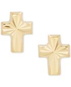 Children's Textured Cross Stud Earrings In 14k Gold