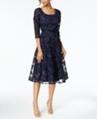 Alex Evenings Belted Sequined Midi Dress