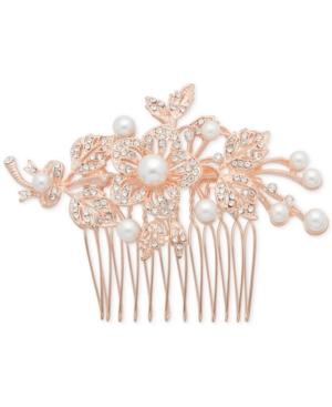 Nina Rose Gold-tone Pave & Imitation Pearl Floral Hair Pin