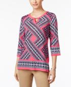 Jm Collection Petite Embellished Printed Keyhole Tunic, Created For Macy's