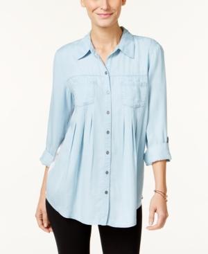 Style & Co Petite Plaid-back Denim Shirt, Only At Macy's