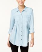 Style & Co Petite Plaid-back Denim Shirt, Only At Macy's