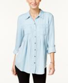 Style & Co Petite Plaid-back Denim Shirt, Only At Macy's