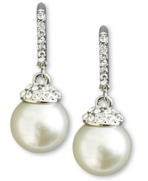 Givenchy Earrings, Crystal Accent And White Glass Pearl