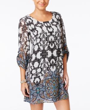 Speechless Juniors' Printed Roll-sleeve Sheath Dress