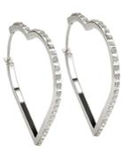 14k White Gold Earrings, Diamond Accent Large Heart Hoop Earrings