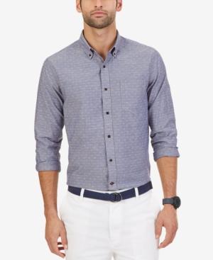 Nautica Men's Slim-fit Chambray Geo-pattern Dobby Long-sleeve Shirt