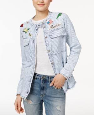 William Rast Cotton Striped Appliqued Safari Jacket
