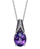 Sterling Silver Necklace, Amethyst (2-1/3 Ct. T.w.) And White Topaz (3/4 Ct. T.w.) Oval Pave Pendant