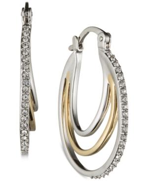 Judith Jack Two-tone Marcasite And Crystal Layer-look Pave Hoop Earrings