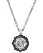 St. Christopher Medallion Pendant Necklace In Carbon Fiber And Stainless Steel