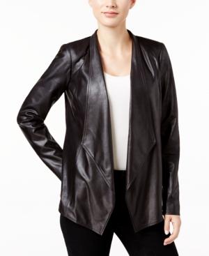 Jm Collection Petite Faux-leather Open-front Jacket, Only At Macy's