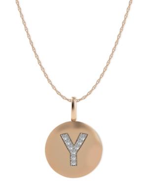 14k Rose Gold Necklace, Diamond Accent Letter Y Disk Pendant