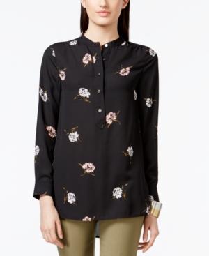 Cece By Cynthia Steffe Mandarin-collar Floral-print Blouse