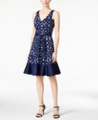 Nine West Sleeveless Polka Dot Sash Belt Flare Dress