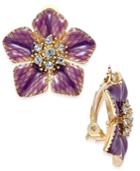 Charter Club Gold-tone Purple Flower Crystal Clip-on Stud Earrings, Only At Macy's