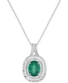 Final Call By Effy Emerald (1-1/2 Ct. T.w.) & Diamond (1/3 Ct. T.w.) Pendant Necklace In 14k White Gold