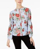Cable & Gauge Mixed-print Bell-sleeve Blouse