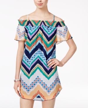 City Triangles Juniors' Printed Off-the-shoulder Chiffon Dress