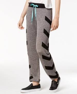 Miss Chievous Juniors' Chevron-print Heathered Sweatpants