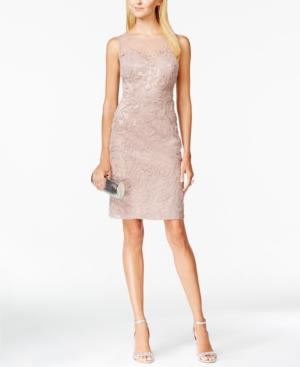 Sl Fashions Beaded Illusion Sheath Dress