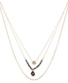 Kenneth Cole New York Gold-tone Beaded Crystal Layer Pendant Necklace