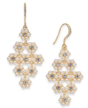 Charter Club Gold-tone Crystal & Imitation Pearl Flower Chandelier Earrings, Created For Macy's