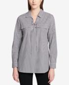 Calvin Klein Striped Lace-up Roll-sleeve Blouse