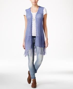Oh! Mg Juniors' Pointelle Fringe Sweater Vest