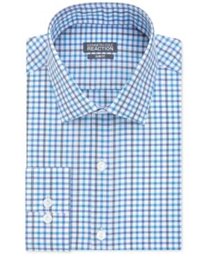 Kenneth Cole Reaction Slim-fit Performance Blue Multi Gingham Dress Shirt