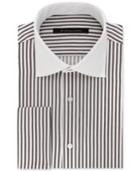 Sean John Men's Fitted Tailored-cut Brown Stripe Dress Shirt