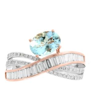 Effy Aquamarine (1-1/6 Ct. T.w.) And Diamond (1/2 Ct. T.w.) Ring In 14k Rose And White Gold