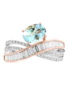 Effy Aquamarine (1-1/6 Ct. T.w.) And Diamond (1/2 Ct. T.w.) Ring In 14k Rose And White Gold