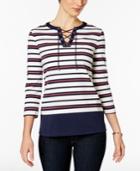 Charter Club Striped Lace-up Top, Created For Macy's