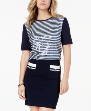 Tommy Hilfiger Sequin-striped Bow Top, Created For Macy's